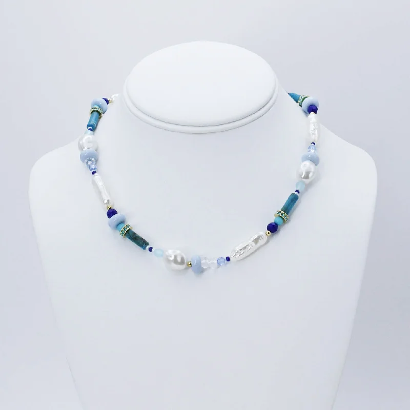 Custom Diamond Necklace-Aqua Bead and Bloom Necklace N61