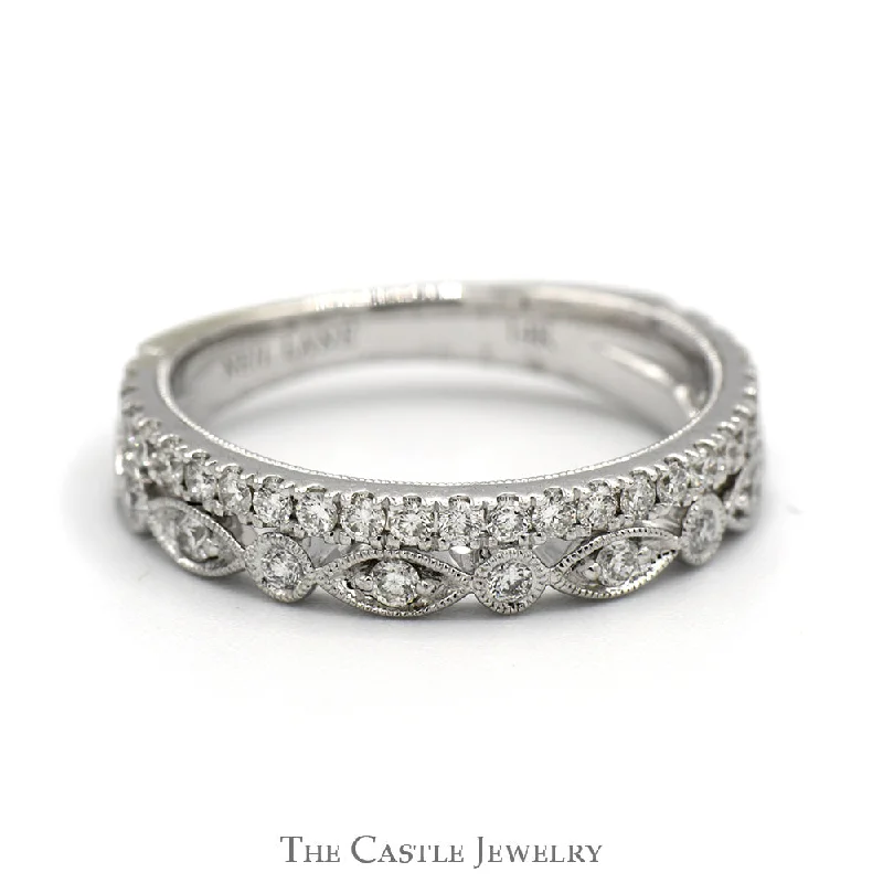 Designer Wedding Ring Set-1/4cttw Neil Lane Designer Double Diamond Band in 14k White Gold Beaded Designed Mounting