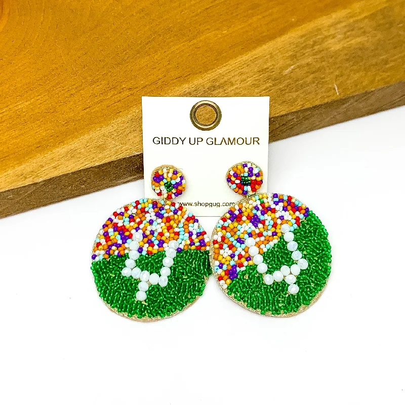 Wedding Earrings with Gemstones-Football Stadium With Field Goal Circular Post Beaded Earrings in Multicolor