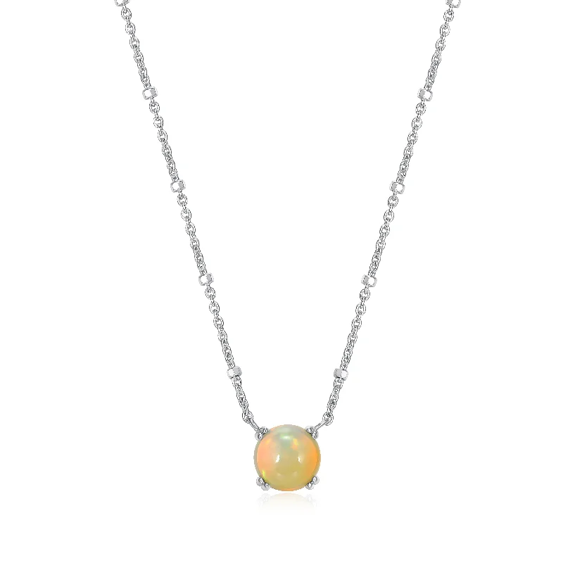 Beautiful Gold Pendant Necklace-Samuel B. Opal Solitaire Birthstone Sparkle Necklace - October