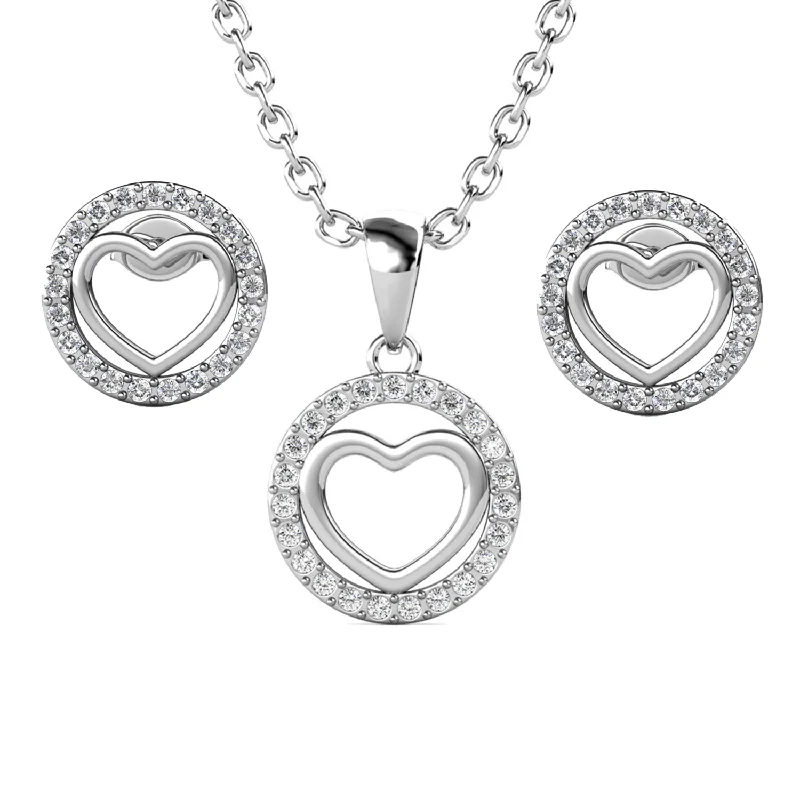 Silver Pendant Necklace with Diamonds-Khaleesi 18k White Gold Plated Silver Heart Necklace and Earring Set with Swarovski Crystals