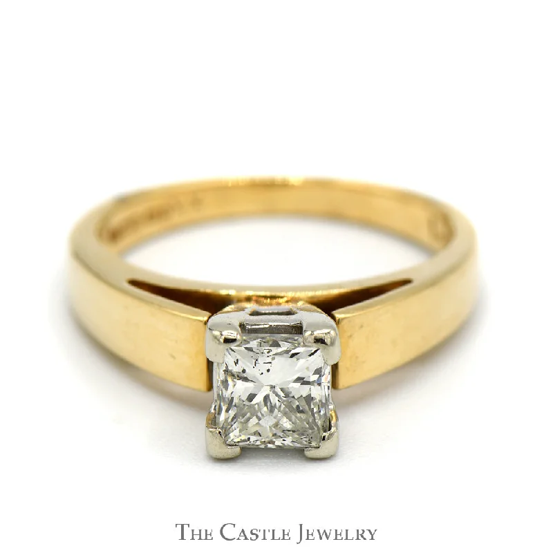 Trendy Wedding Band Set-1.02ct Princess Cut Diamond Solitaire Engagement Ring in 14k Yellow Gold Cathedral Mounting