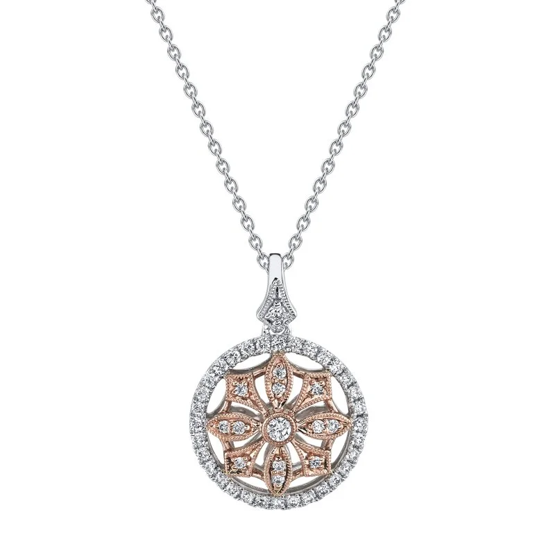 Fine Silver Necklace-14K Two-Tone Gold 0.40ct. Intricate Diamond Fashion Necklace