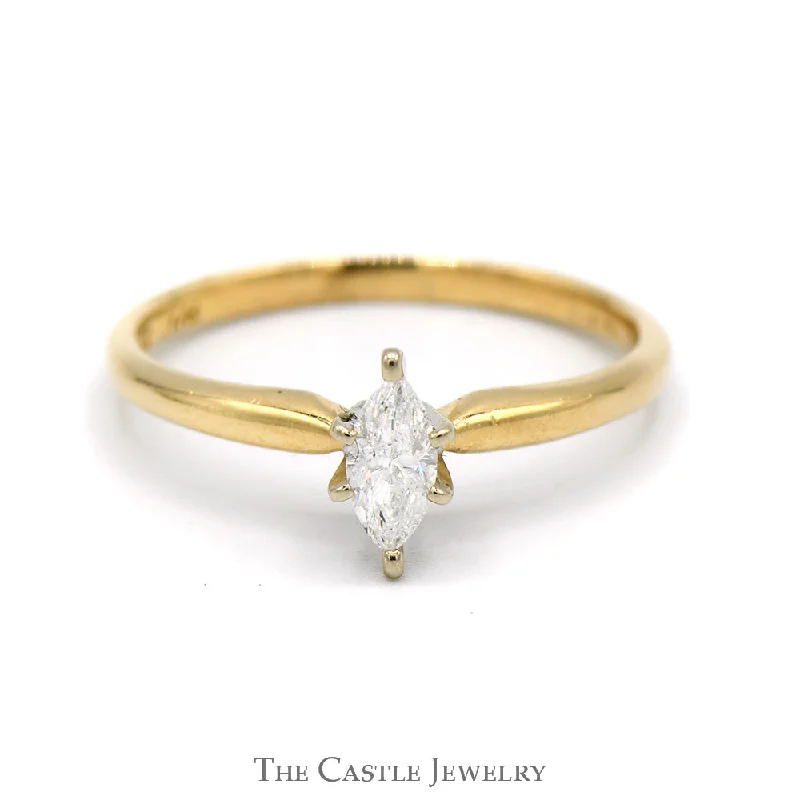 Rose Gold Engagement Ring-1/4ct Marquise Cut Diamond Solitaire Engagement Ring in 14k Yellow Gold