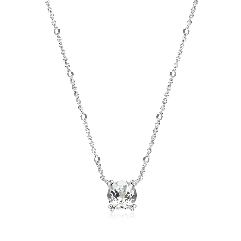 Classic Silver Necklace for Women-Samuel B. White Topaz Solitaire Birthstone Sparkle Necklace - April