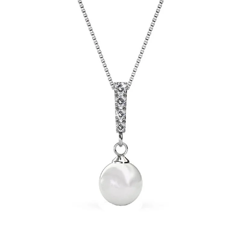 Boho Pendant Necklace-Gabrielle 18k White Gold Pearl Drop Pendant Necklace with Swarovski Crystals