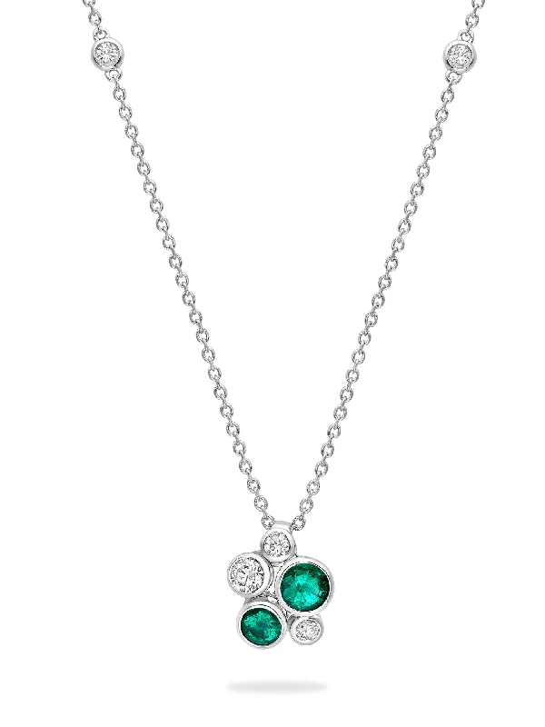 Elegant Necklace with Topaz-Raindance Platinum Emerald Cluster Pendant