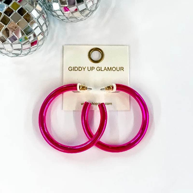 Customizable Earrings-Light up Large Neon Hoop Earrings in Hot Pink