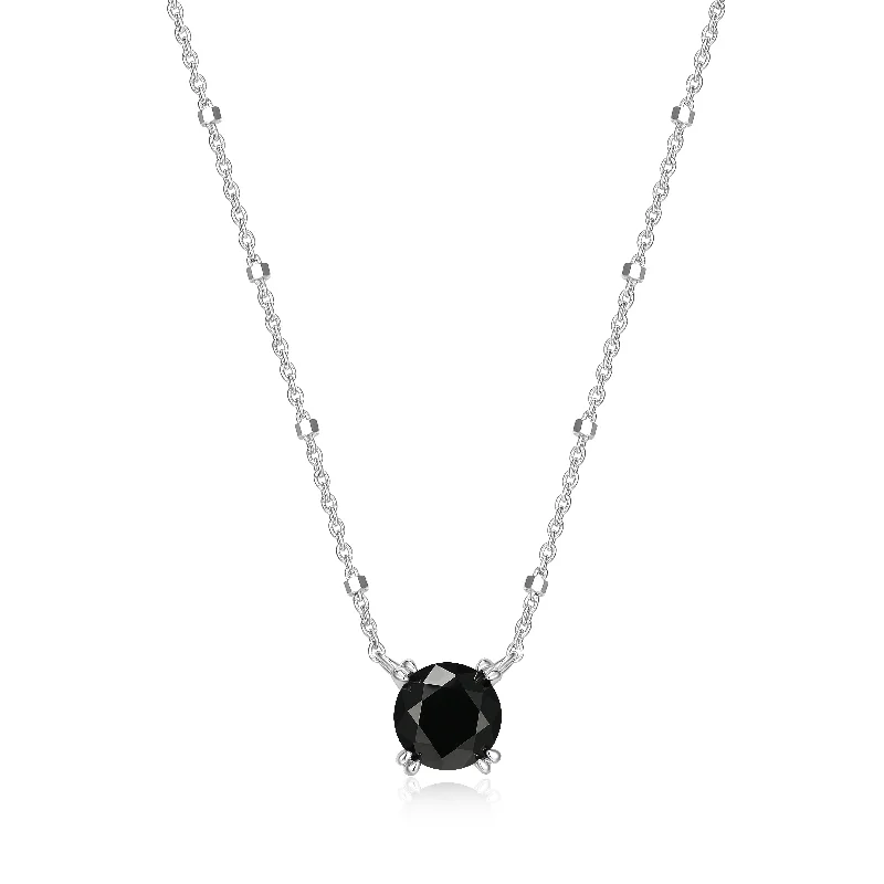 Trendy Necklace for Special Occasions-Samuel B. Black Spinel Solitaire Sparkle Necklace