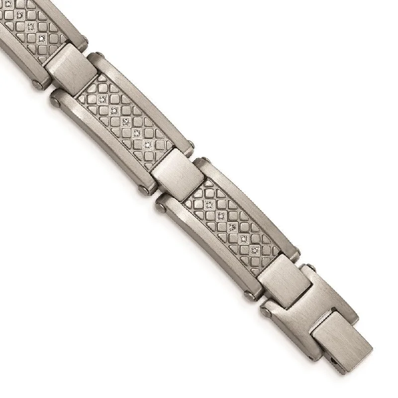 Fashionable Chain Bracelet-Stainless Steel Matte/Antiqued 1/10ct.tw Diamond Bracelet