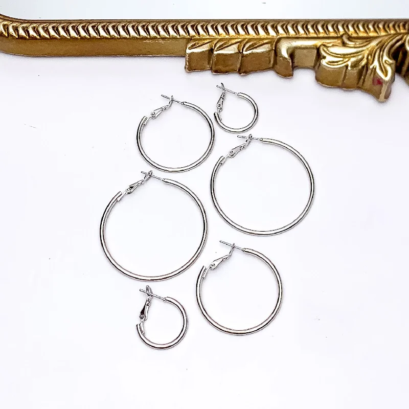 Luxury Drop Earrings-Set Of Three | Hoop Earrings in Silver Tone