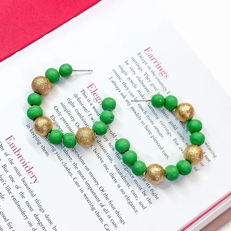 Crystal Earrings for Women-Making Joy Beaded Hoop Earrings with Gold Tone Spacers in Green