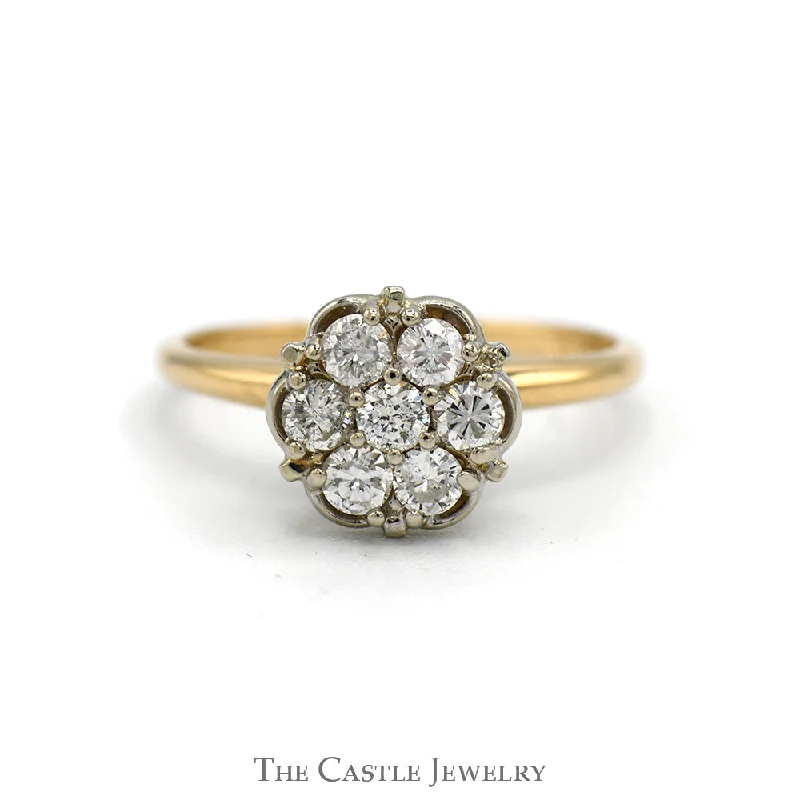 Vintage Engagement Ring with Diamonds-1/2cttw 7 Round Diamond Cluster in 14k Yellow Gold