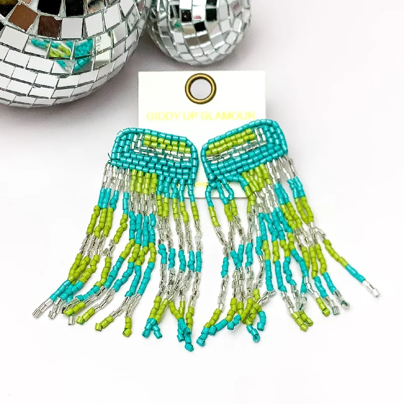 Classic Diamond Earrings-Beaded Tassel Earrings in Blue, and Green