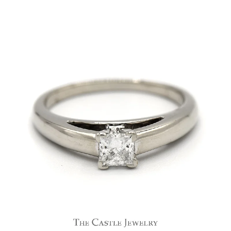 Custom Engagement Ring for Bride-1/2ct Princess Cut Diamond Solitaire Engagement Ring in 14k White Gold Cathedral Mounting