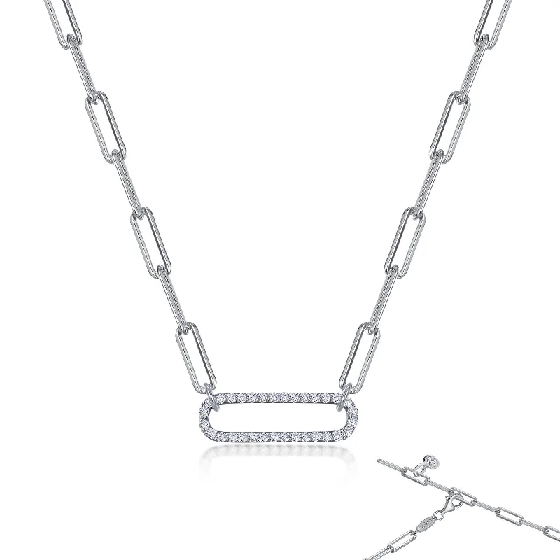 Elegant Sapphire Necklace-Lafonn Simulated Diamond Paperclip Necklace N0239CLP20