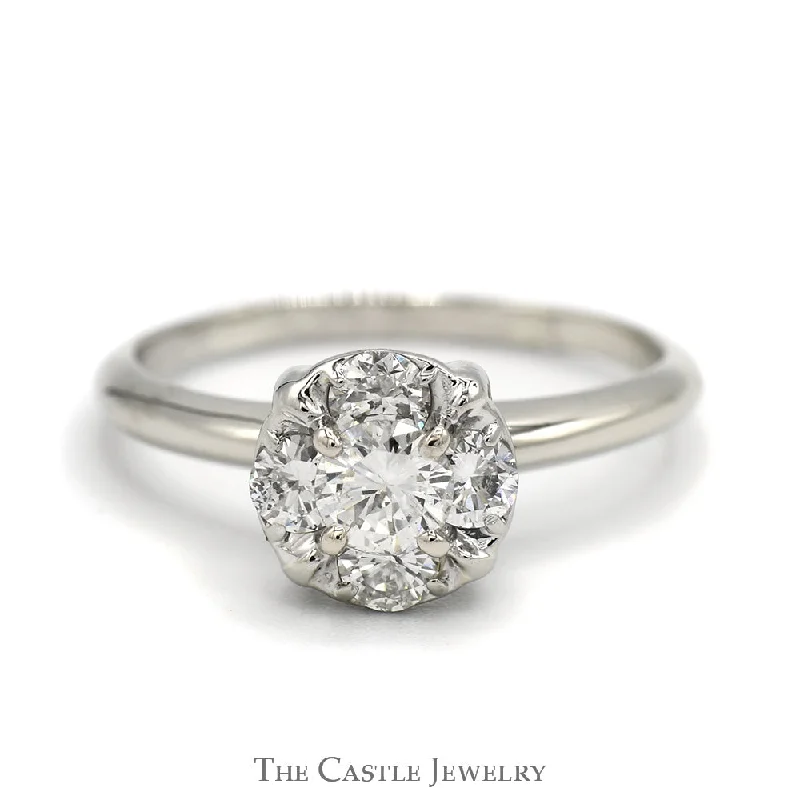 Classic Gold Ring-1cttw 5 Round Diamond Cluster Engagement Ring in 14k White Gold