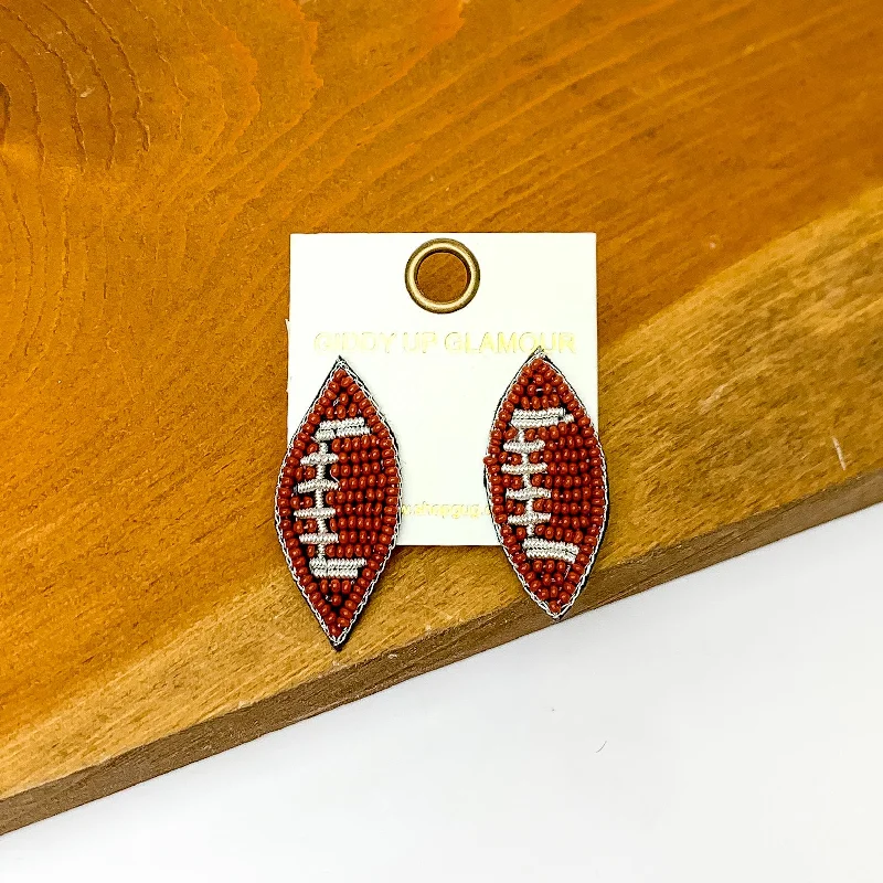 Wedding Earrings with Diamonds-Let's Get Sporty Seed Bead Football Stud Earrings