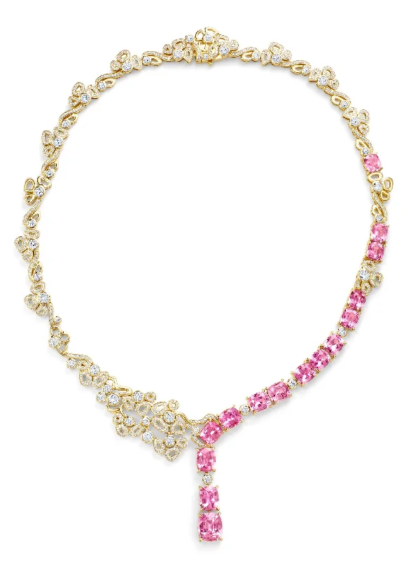 Gold Necklace with Diamonds-A Family Journey Barcelona Pink Sapphire Necklace