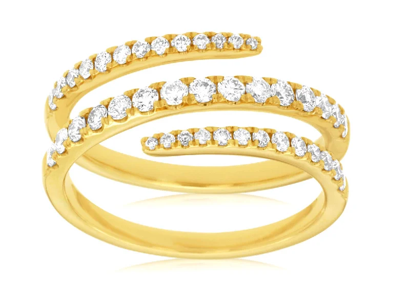 Large Diamond Wedding Ring-0.65 CTW Natural Diamond Spiral Diamond Ring Yellow