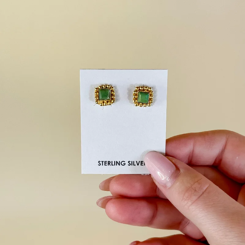 Black Diamond Earrings-Hada Collection | Handmade Sterling Silver 14K Gold Square Kingman Turquoise Stud Earrings