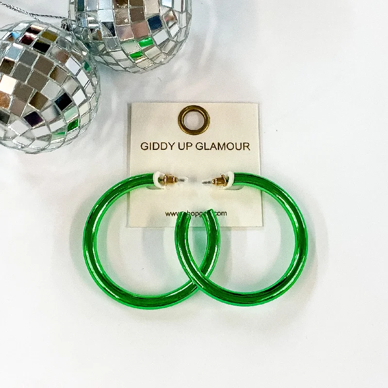 Cute Pearl Earrings-Light Up Large Neon Hoop Earrings In Green