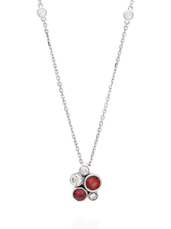 Dainty Pendant Necklace-Raindance Platinum Ruby Cluster Pendant