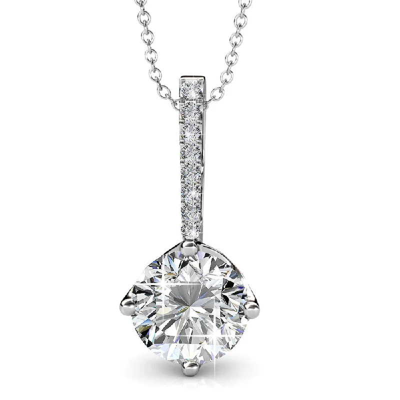 Gold Necklace with Diamonds-Blythe 18k White Gold Plated Diamond Solitaire Pendant Necklace with Swarovski Crystals