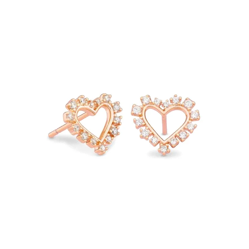 Elegant Drop Earrings-Kendra Scott | Ari Heart Rose Gold Stud Earrings in White Crystal