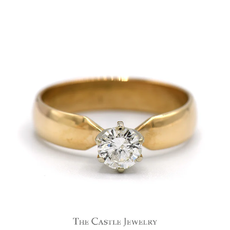 Silver Ring for Women-.65ct Round Brilliant Cut Diamond Solitaire Engagement Ring in 14k Yellow Gold