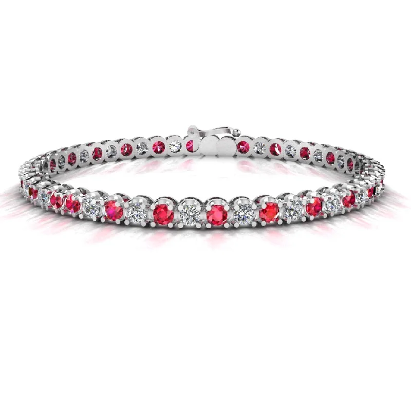 Boho Crystal Bracelet for Women-Round Brilliant Diamond and Ruby Bracelet BRDR45558