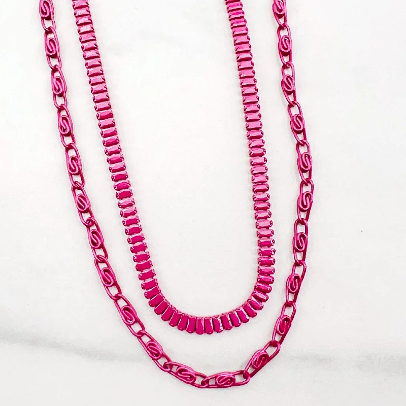 Simple Beaded Necklace-Double Enamel Fuchsia Necklace L8