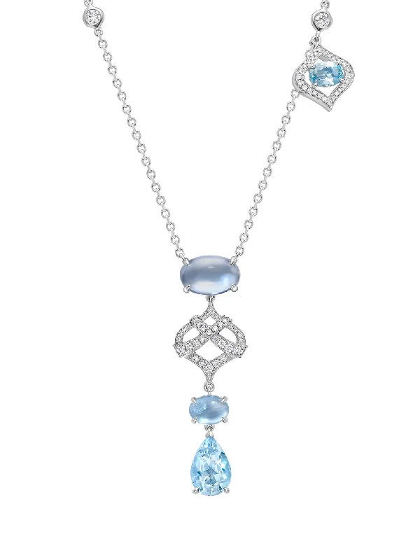 Customizable Gold Necklace-Woodland Aquamarine Diamond White Gold Pendant