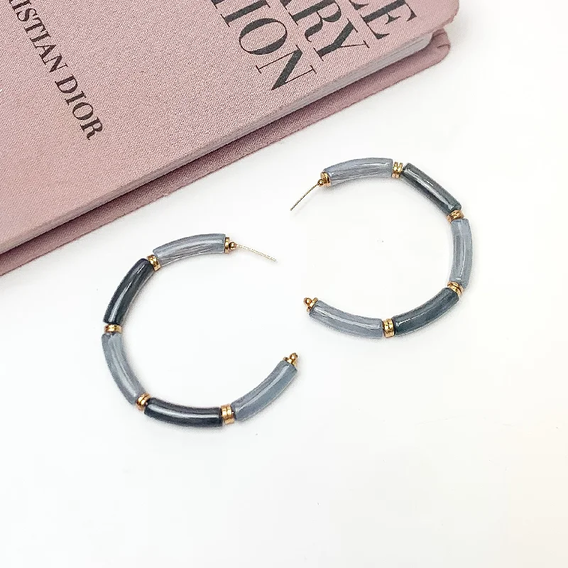 Funky Earrings for Teens-Island Style Tube Beaded Hoop Earrings in Gray