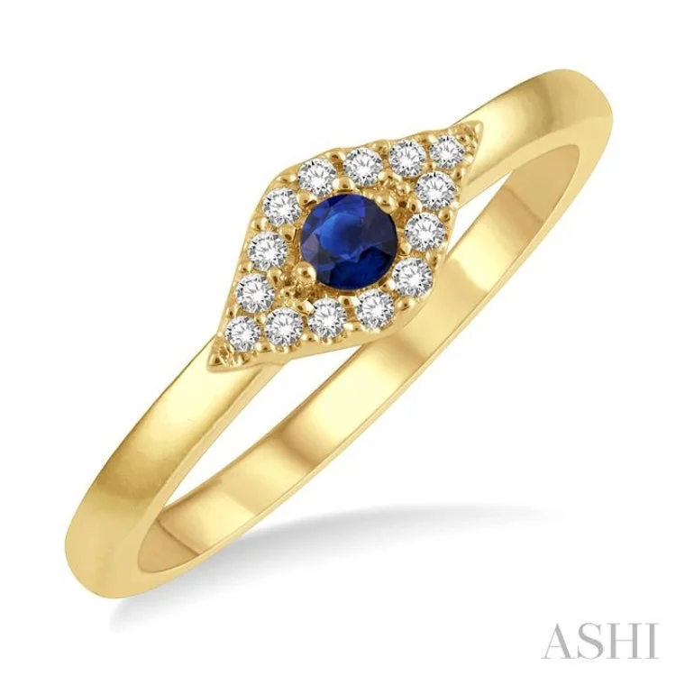 Luxury Sapphire Engagement Ring-1/10 Ctw Evil Eye Round Cut Diamond & 2.60MM Sapphire Precious Ring in 14K Yellow Gold