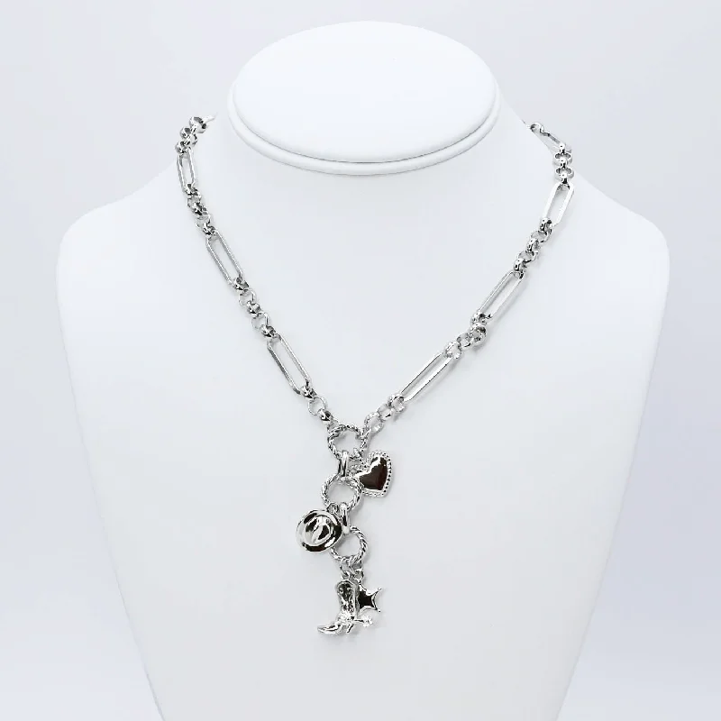 Silver Chain Necklace-Cowgirl Charm Necklace Silver R7