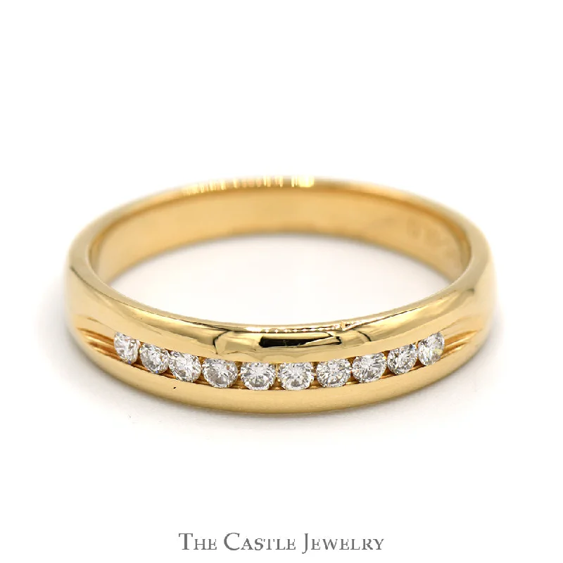 Unique Wedding Ring Set for Couples-Channel Set 1/4cttw Diamond Wedding Band in 14k Yellow Gold