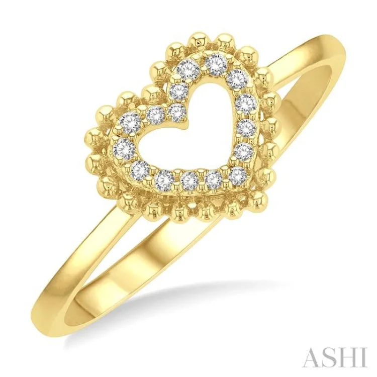 Dainty Gold Ring-1/10 ctw Petite Heart Round Cut Diamond Stackable Fashion Ring in 10K Yellow Gold