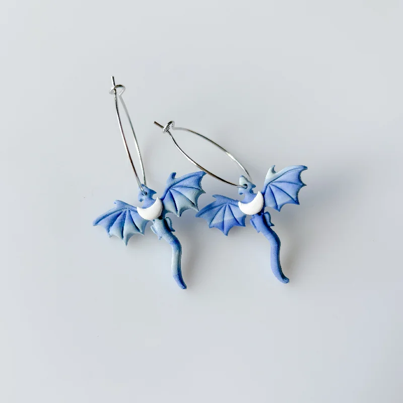 Luxury Gemstone Earrings-BLUE FROST MOON DRAGON MINI HOOP EARRINGS