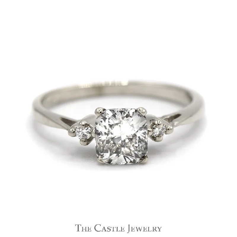 Custom Vintage Engagement Ring-Cushion Cut Diamond Engagement Ring with Diamond Accents in 18k White Gold