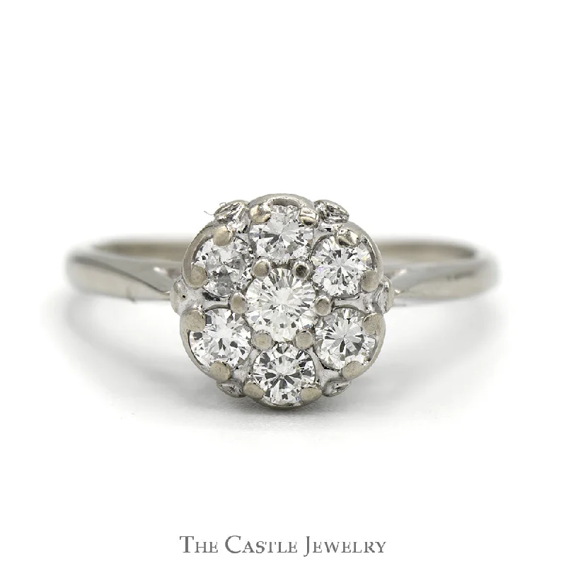 Stunning Engagement Ring-3/4cttw 7 Round Diamond Cluster Ring in 14k White Gold