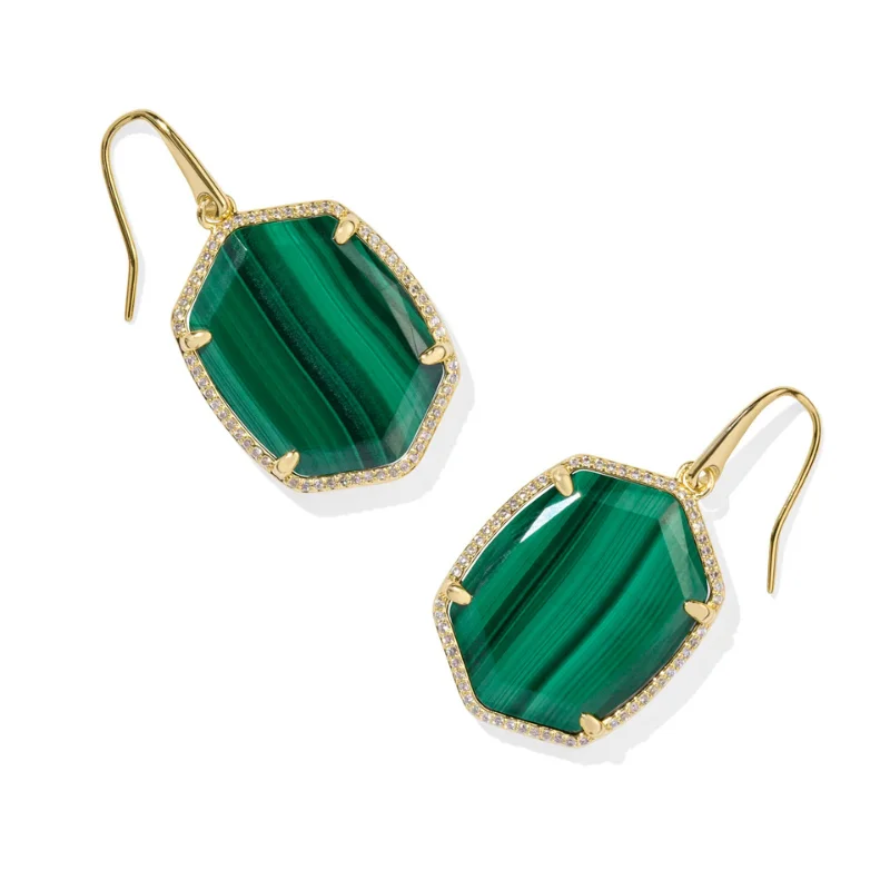 Sparkling Hoop Earrings-Kendra Scott | Daphne Pave Frame Gold Drop Earrings in Green Malachite