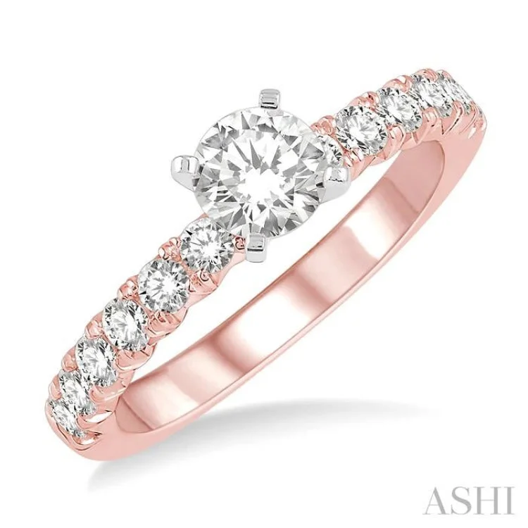 Birthstone Wedding Ring-1/2 Ctw Round Cut Diamond Semi-Mount Engagement Ring in 14K Rose And White Gold