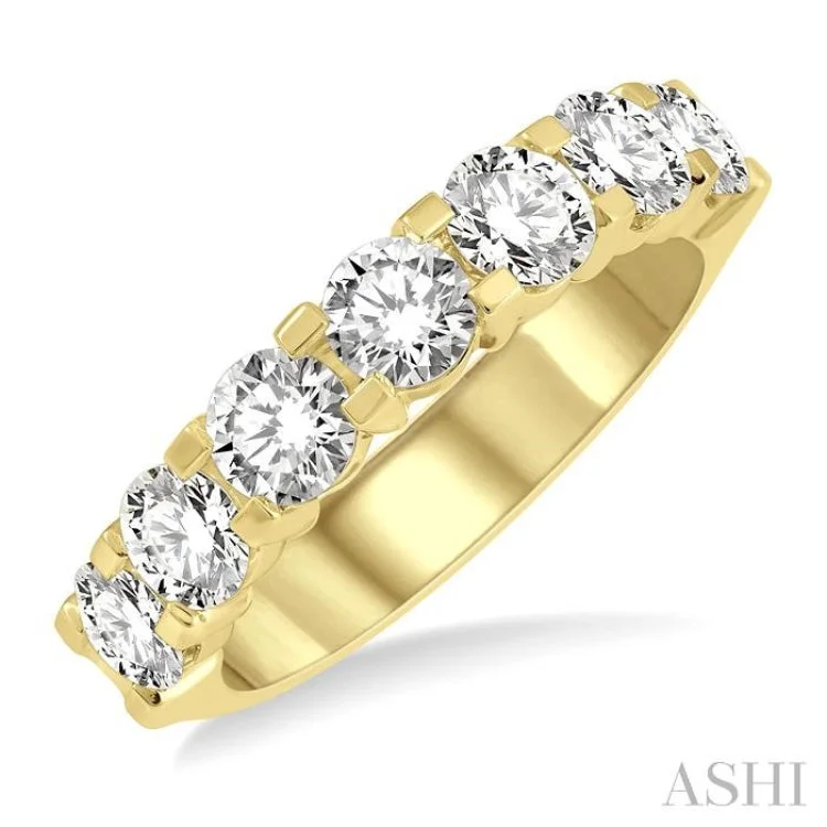 Antique Style Engagement Ring-1 1/2 ctw 7 Stone Round Cut Diamond Wedding Band in 14K Yellow Gold