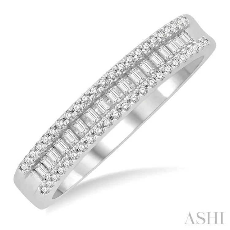 Elegant Custom Ring-1/4 ctw Baguette and Round Cut Diamond Stackable Fashion Band in 14K White Gold