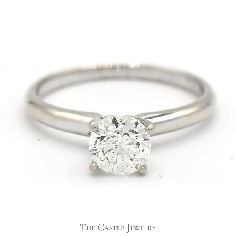 Wedding Band with Diamonds-1.05ct Round Diamond Solitaire Engagement Ring in 14k White Gold 4 Prong Tiffany Mounting