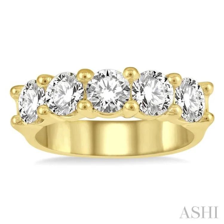 Fashionable Stackable Rings-2 ctw 5 Stone Round Cut Diamond Wedding Band in 14K Yellow Gold