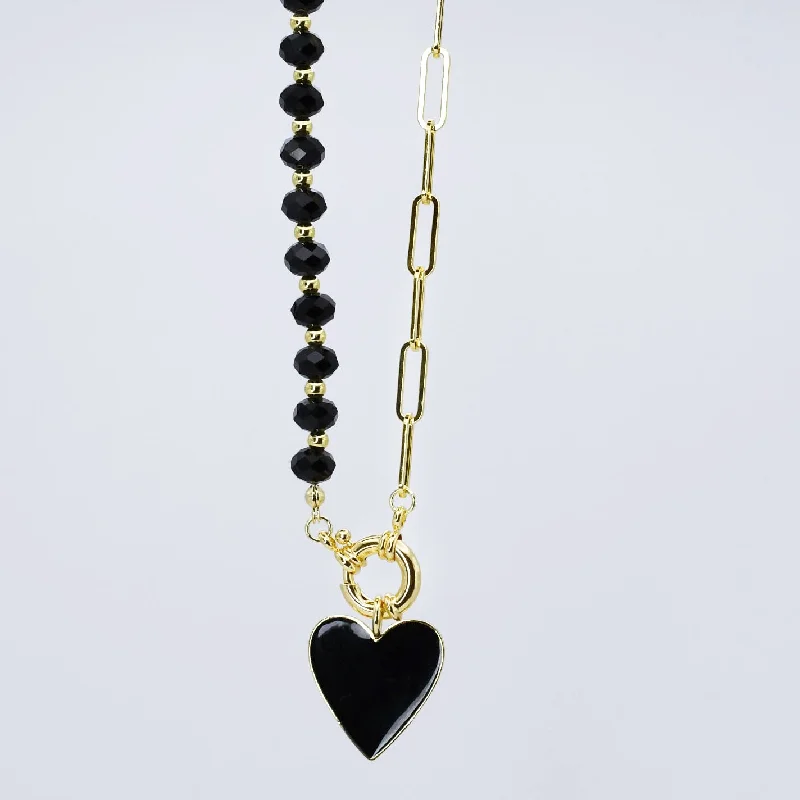 Fashionable Birthstone Necklace-Midnight Heart Necklace O37