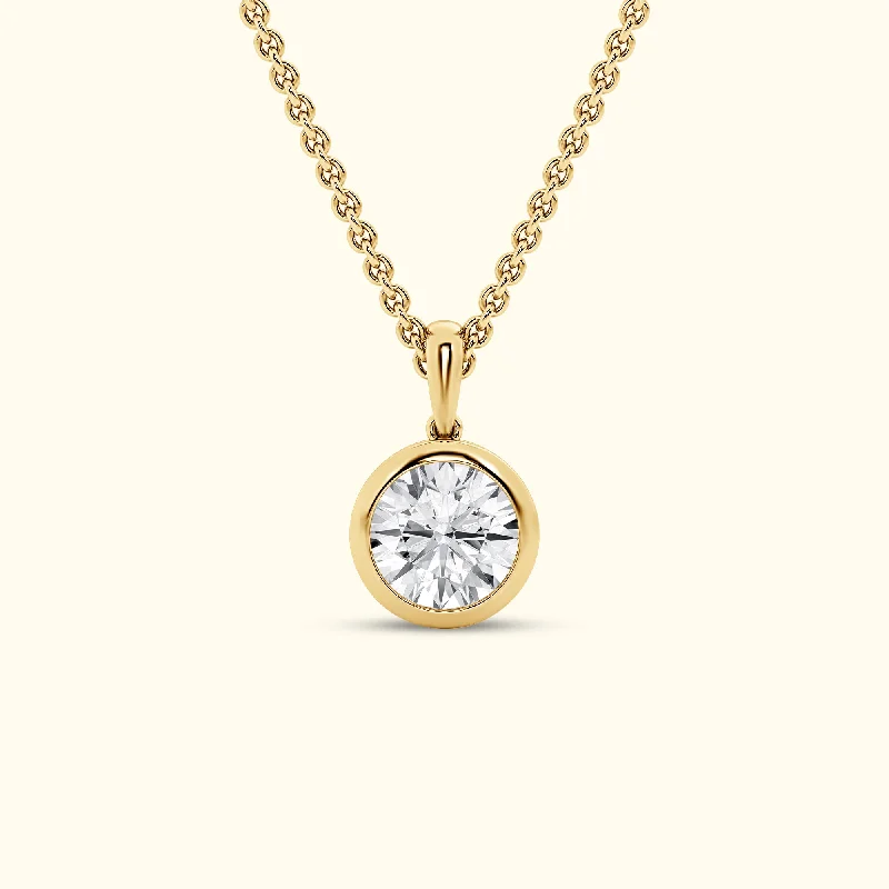 Simple Pendant Necklace-2.00ct Bezel Set Round Necklace