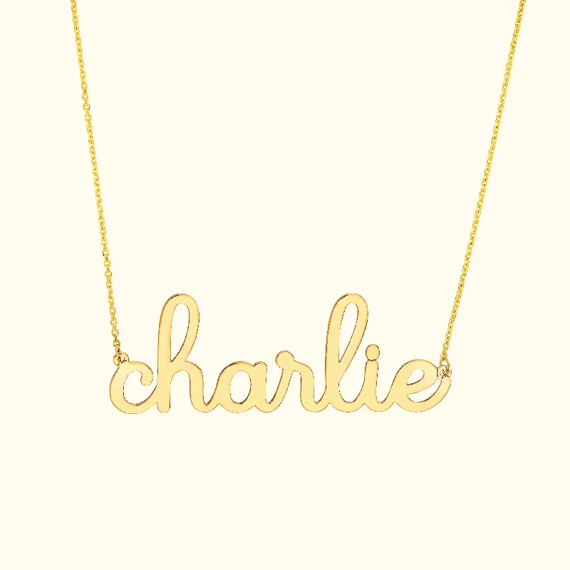 Custom Necklace with Gemstones-Whimsical Doodle Nameplate Necklace in Yellow Gold